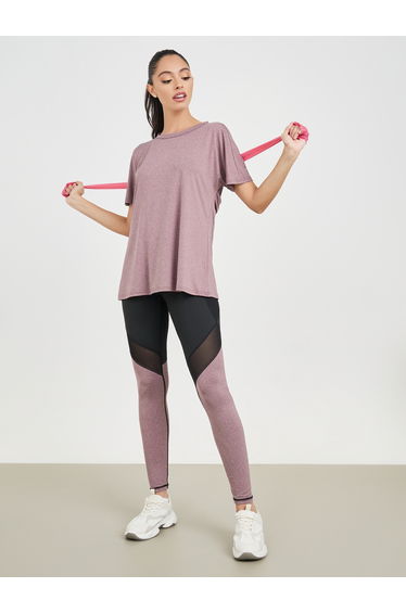 Melange Open Back Detail Top and Colorblock Mesh Detail Legging Sets