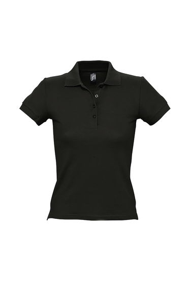 SOLS Womens/Ladies People Pique Short Sleeve Cotton Polo Shirt - Black