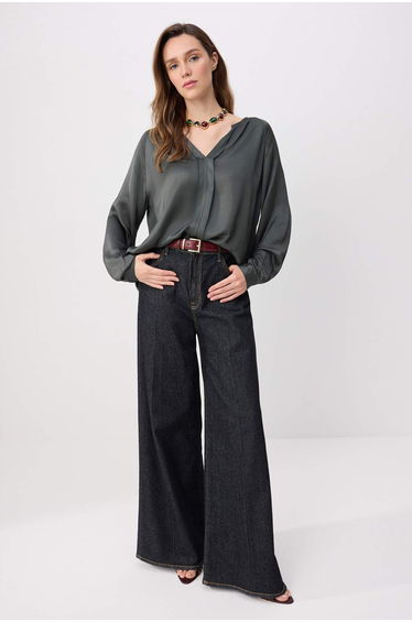 Black Satin Fine Weave Blouse