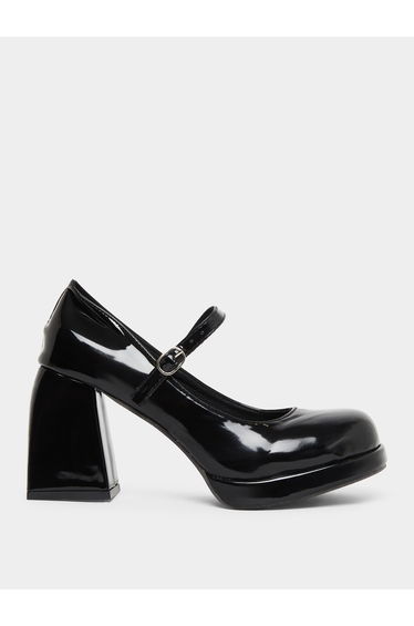 Solid Strap Patent Leather Chunky Heel Shoes