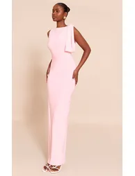 Baby Pink Slinky Knot Drape Midaxi Dress - 2