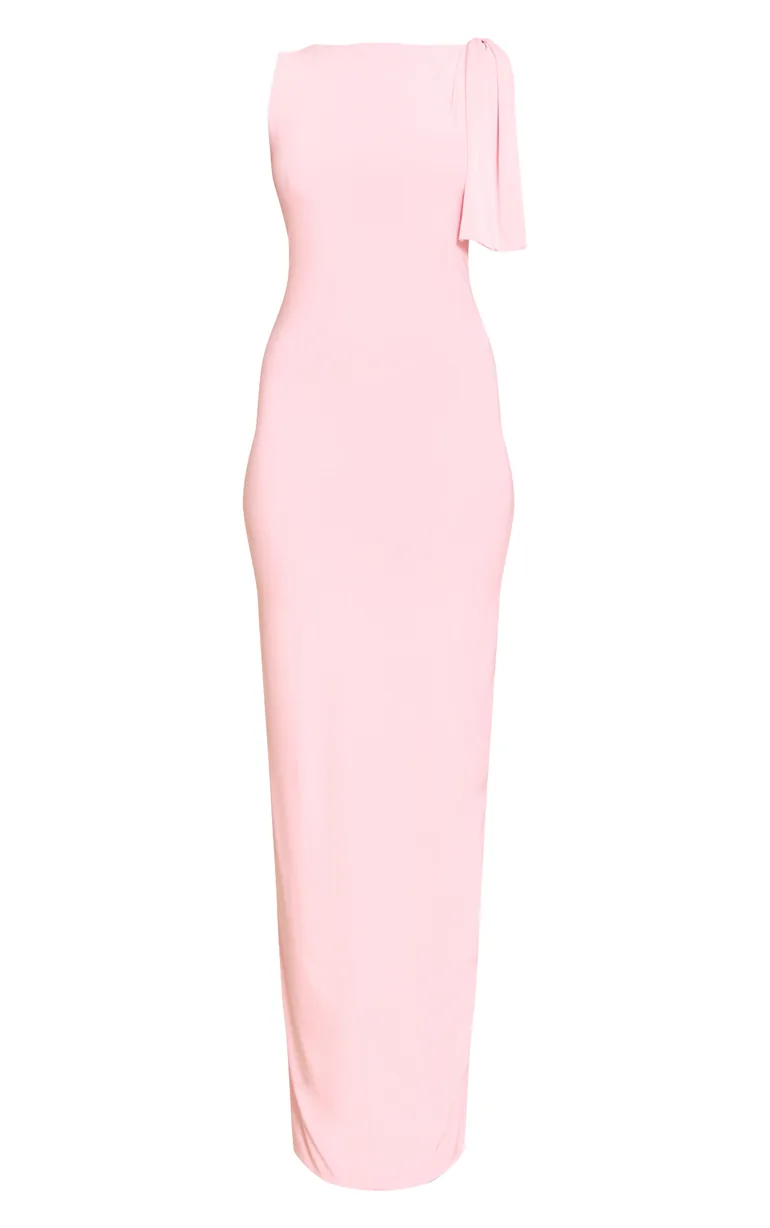 Baby Pink Slinky Knot Drape Midaxi Dress - 4