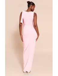 Baby Pink Slinky Knot Drape Midaxi Dress - 1