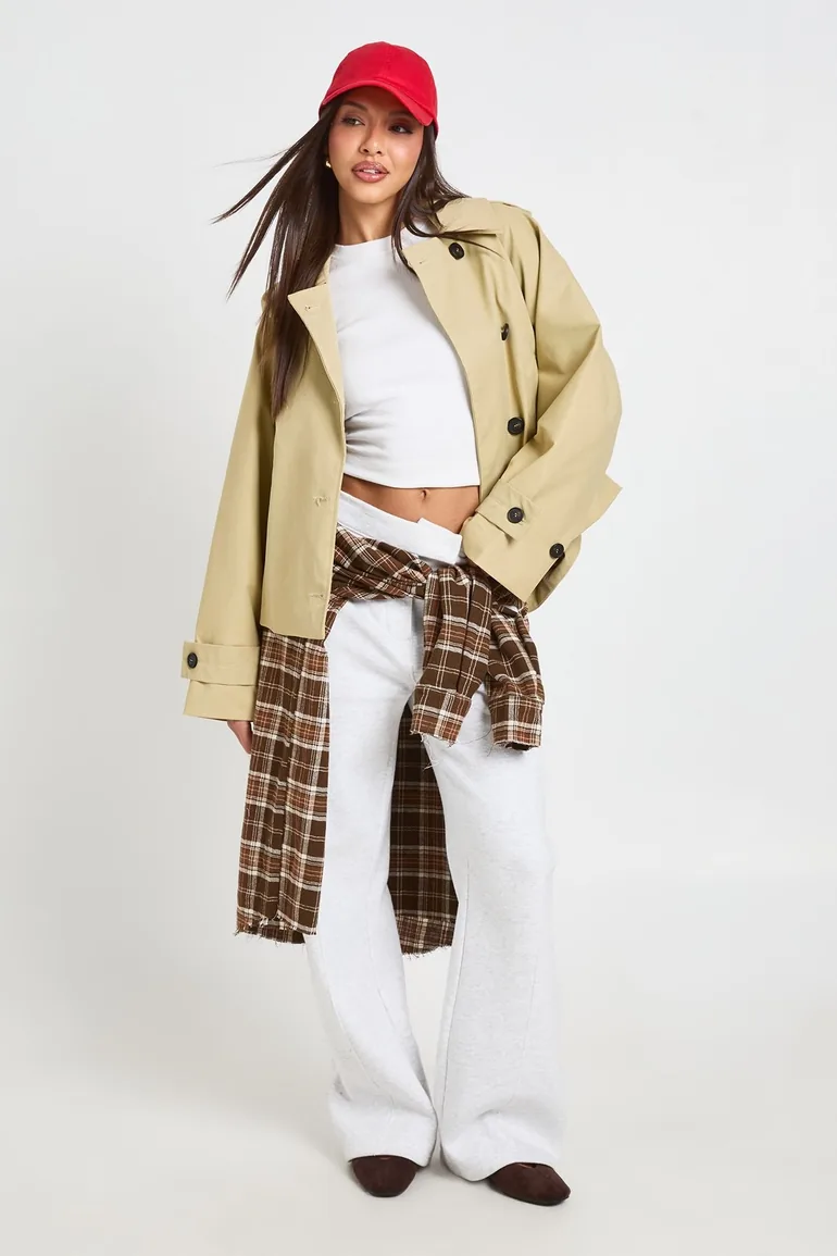 Boxy Detachable Hood Short Trench Jacket - stone - 1