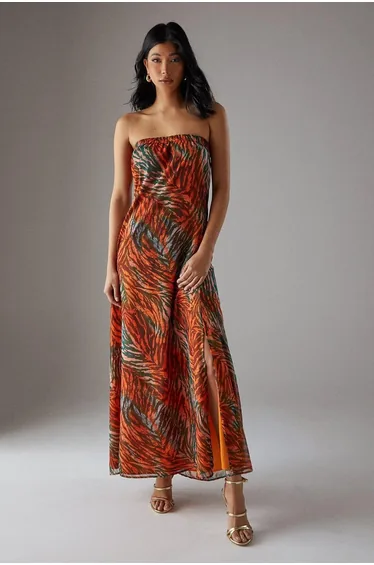 فستان ماكسي شيفون بمطاط خلفي بأكتاف مكشوفة