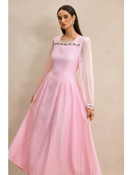 Organza Splicing Rhinestone Square Neck Midi Dress - 3