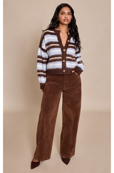 Petite Chocolate Stripe Brushed Knit Cardigan