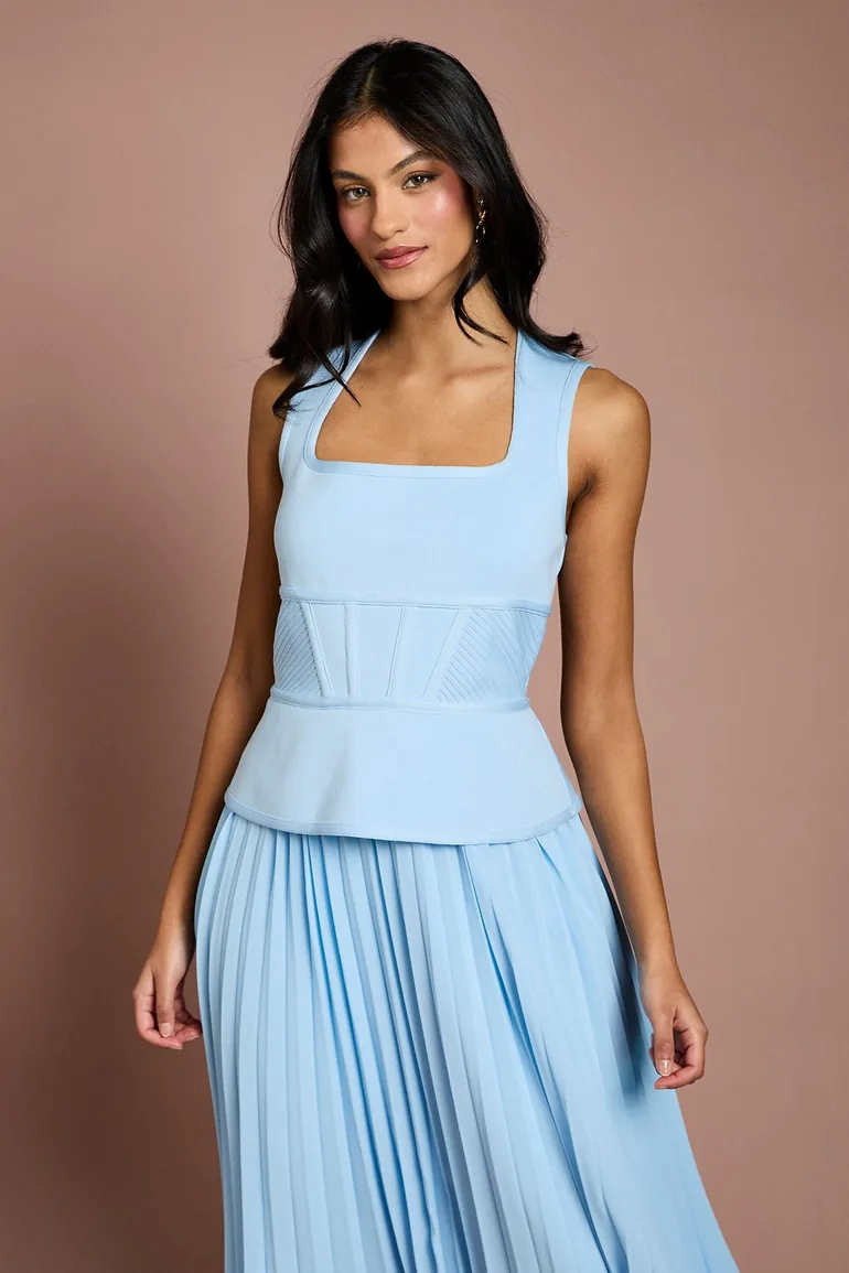 Petite Bandage Peplum Georgette Pleated Skirt Midi Dress - 1
