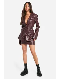 Pu Tie Waist Belted Blazer