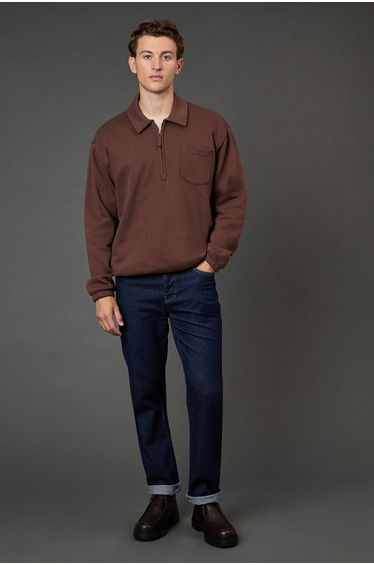 Chocolate Half Zip Neck Jersey Jumper
