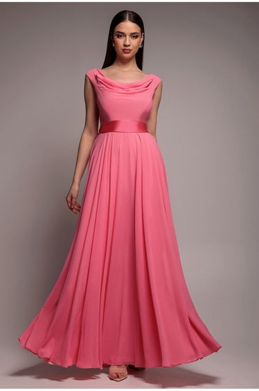 Goddiva Cowl Neck A-Line Chiffon Maxi Dress