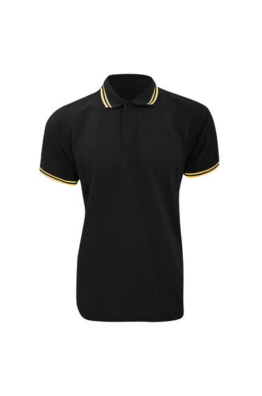 Kustom Kit Mens Tipped Piqué Short Sleeve Polo Shirt - Black/Sun Yellow