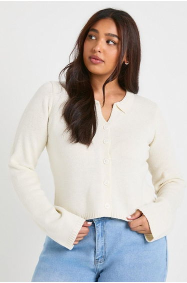 Plus Collared Button Down Top - cream