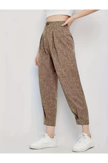 Solid High Rise Ankle Length Tapered Pants