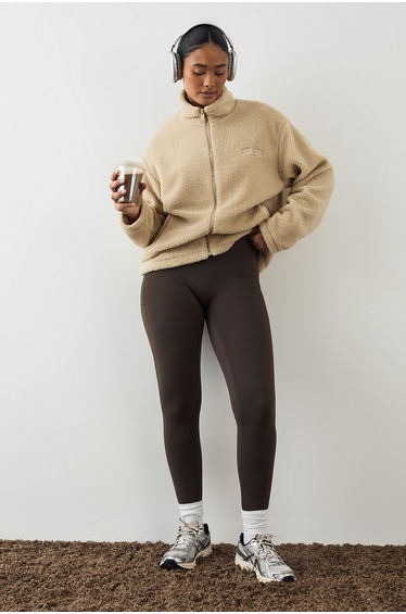 DSGN Studio Borg Zip Through Funnel Neck Jacket - beige