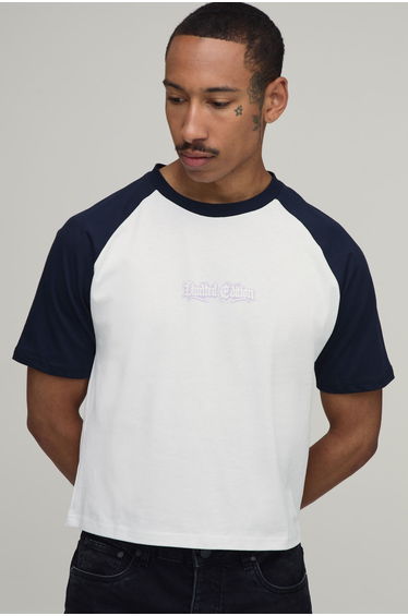 Slim Raglan Slogan Print T-shirt - white