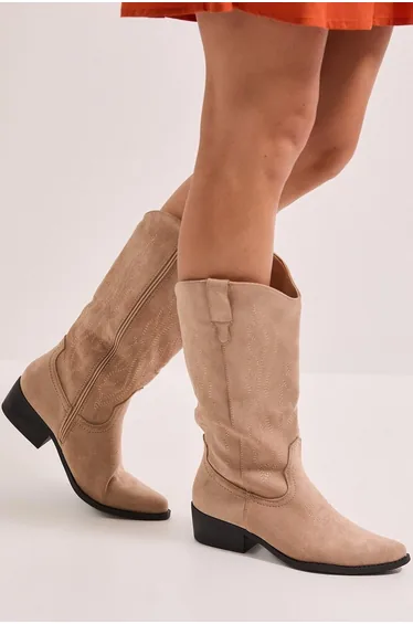 Nelly Faux Suede Western Calf Boots