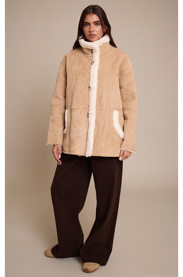 Beige Borg Lining Oversized Aviator