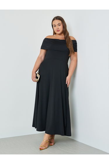 Plus Size Off Shoulder A-Line Maxi Dress