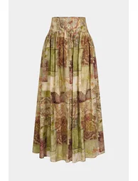 Paisley Print Ruched Zipper Skirt