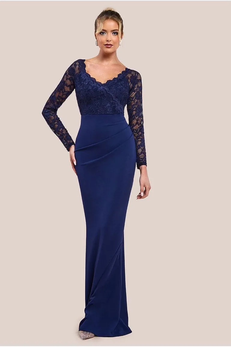 knee length dresses for ladies Wholesale Scalloped Lace & Velvet Maxi Dress – City Goddess main image 0