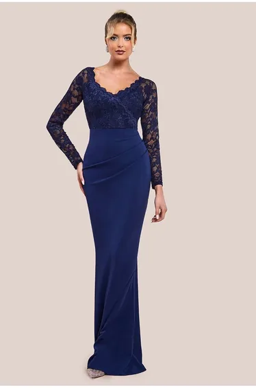 فستان ماكسي بدانتيل سكالوب - كحلي