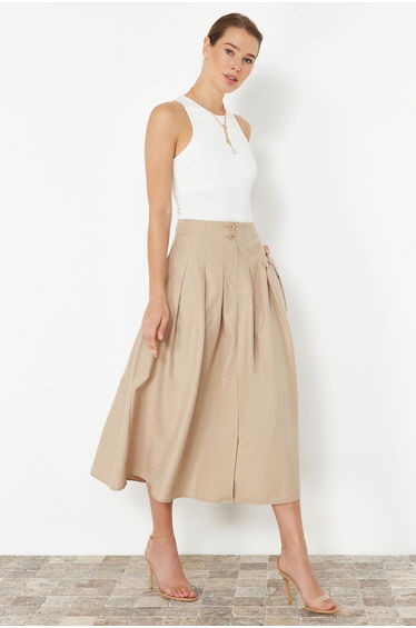 Beige A-Line Midaxi Skirt