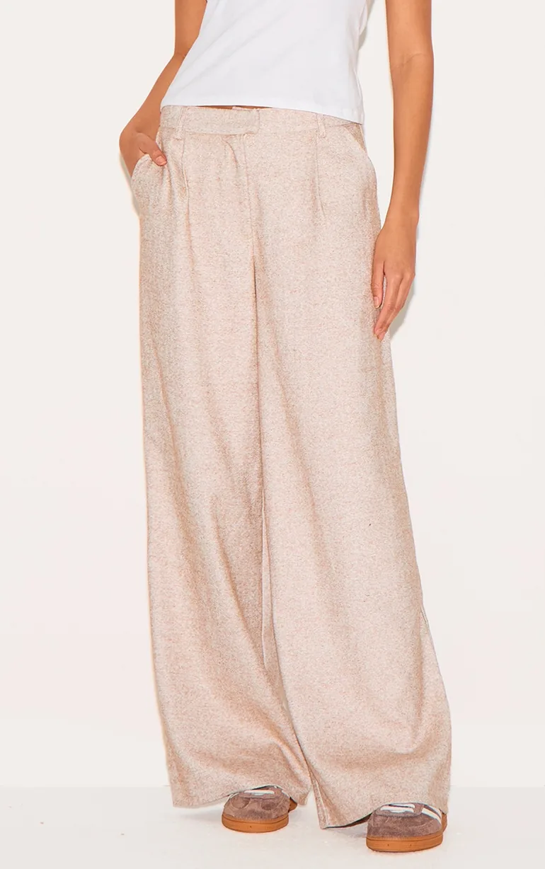 Premium Taupe Woven Pinstripe Tailored Straight Leg Trousers - 1