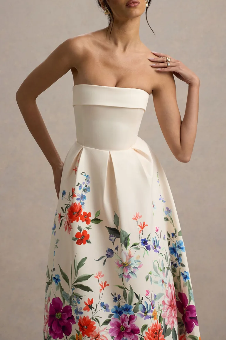 knee length dresses for ladies Pink Multi Sleeveless Embroidered Side Flounce Midi Dress main image 0
