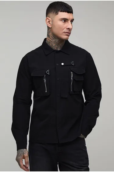 Tall Technical 3d Pocket Utility Shirt - black
