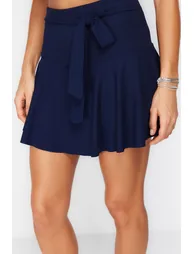 Navy Blue High Waist Mini Knitted Shorts Skirt - 7