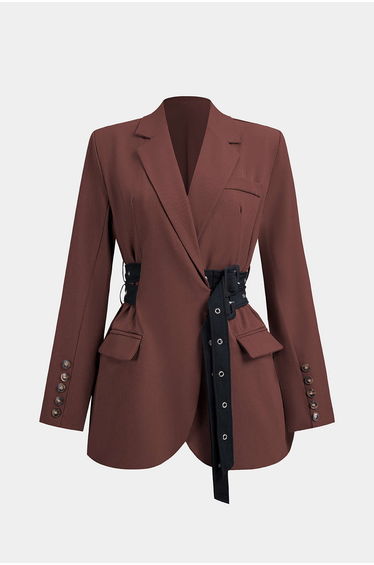 Tie-Up Waist Cinching Long Sleeve Blazer