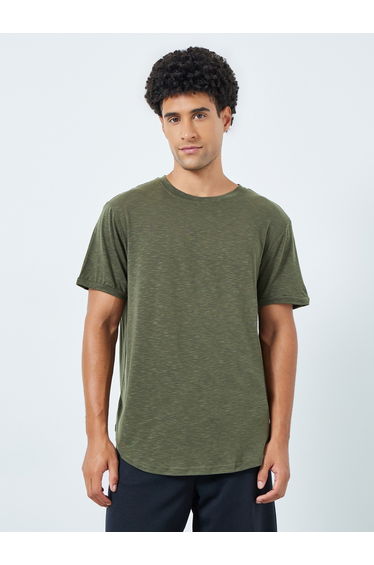 Men Khaki Acid Wash Crew Neck T-Shirt