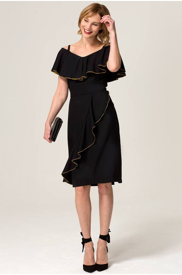 Metallic Trimmed Bardot Dress