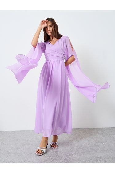 Women Maxi Dress with Slit Flowing Sleeves