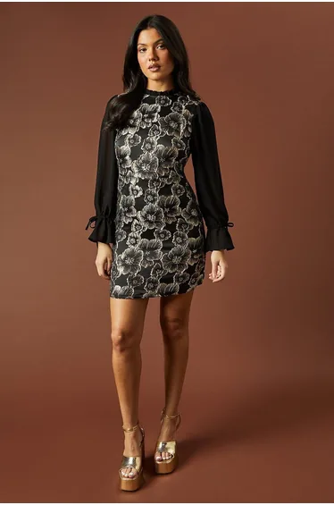Chiffon Sleeve Jacquard Mini Dress