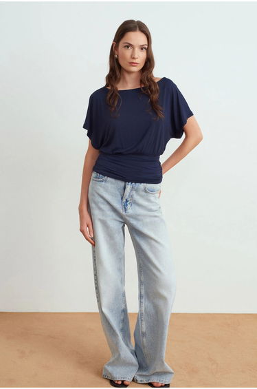 Dilvin Women's Modal Blend Cut-out Crew Neck Blouse