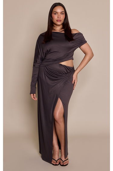 Plus Charcoal Cut Out Asym Maxi Dress