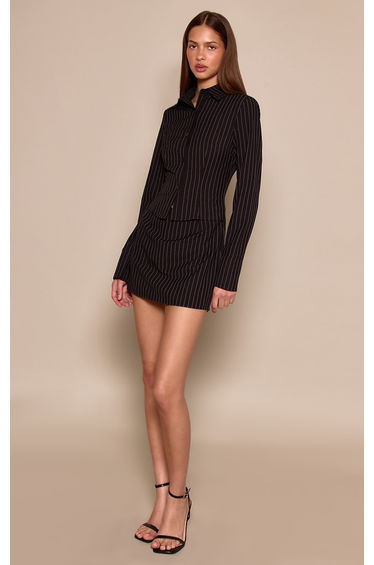 Black Pinstripe Long Sleeve Bodycon Dress