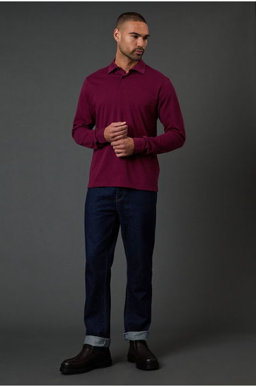 Burgundy Long Sleeve Smart Polo Shirt