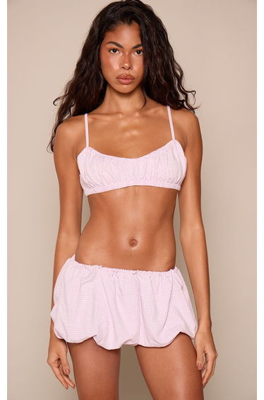 Lilac Gingham Ruched Bralette Co-ord
