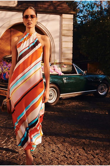 Orange Halter Satin Maxi Dress