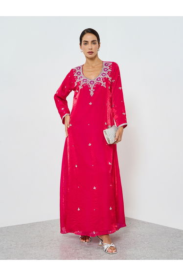 Women Pink Embroidered A-Line Jalabiya