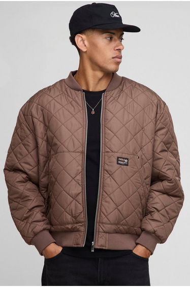 Oversized Diamond Quilted Liner Bomber Jacket - chocolate