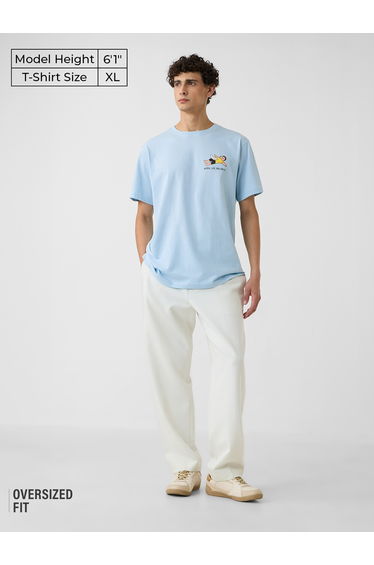 Men Blue Printed Oversized T-Shirt