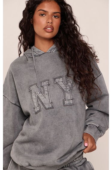 Charcoal Grey NY Applique Oversized Hoodie