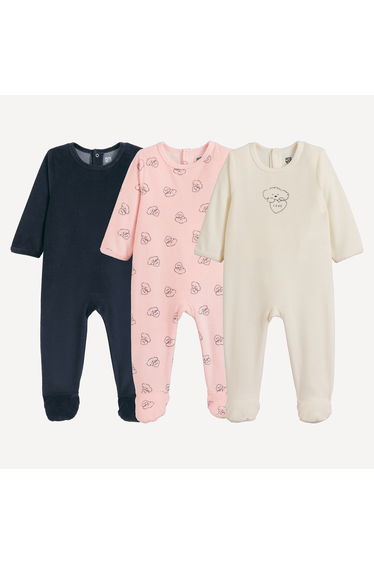 Pack of 3 Heart/Dog Print Velour Sleepsuits