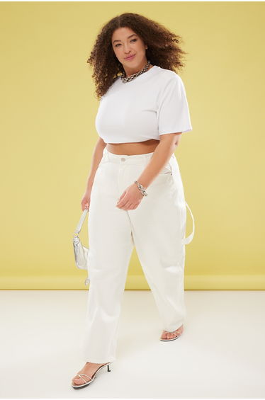 Ecru High Waist Straight Leg Plus Size Jeans