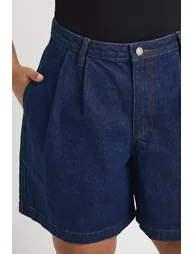 Plus Denim Pleated Boyfriend Short - indigo - 3