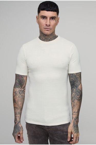 Tall Muscle Fit Soft Touch Knitted T-Shirt - ecru